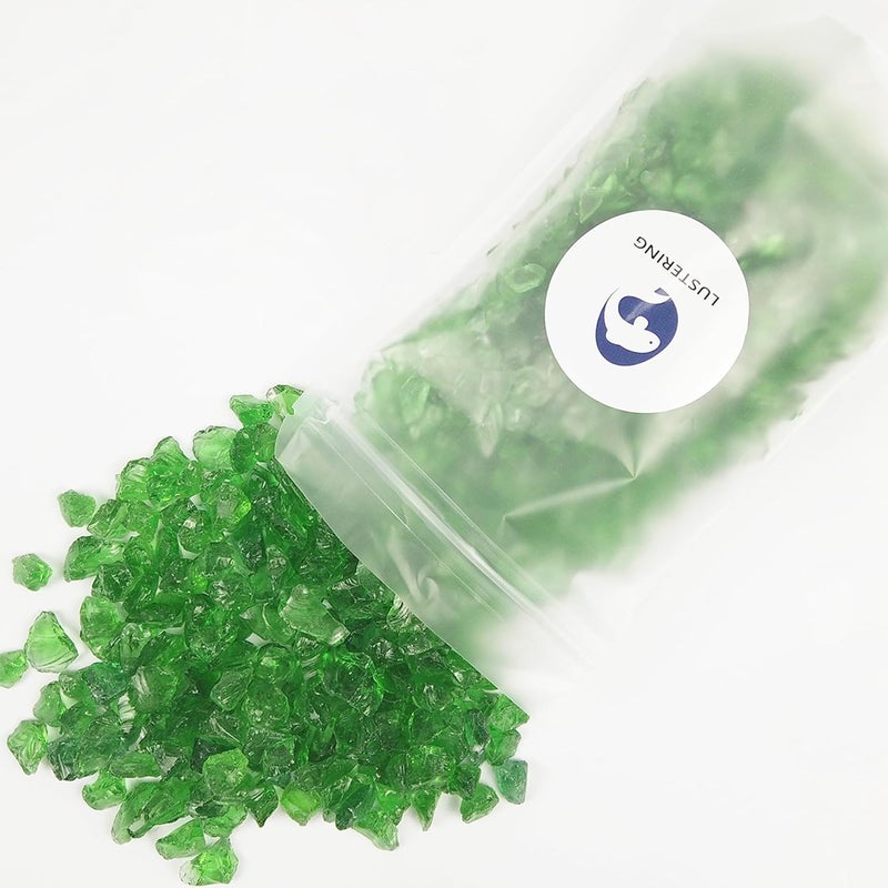 LUSTERING High Luster Crushed Glass Glitter, 6-9mm Fire Glass, Broken Glass, Glass Chips for Fire Pit Crafts DIY Epoxy Resin Art, Geode Painting, Vase Filler, Aquarium Garden Deco,330g (Light Green) - Image 5